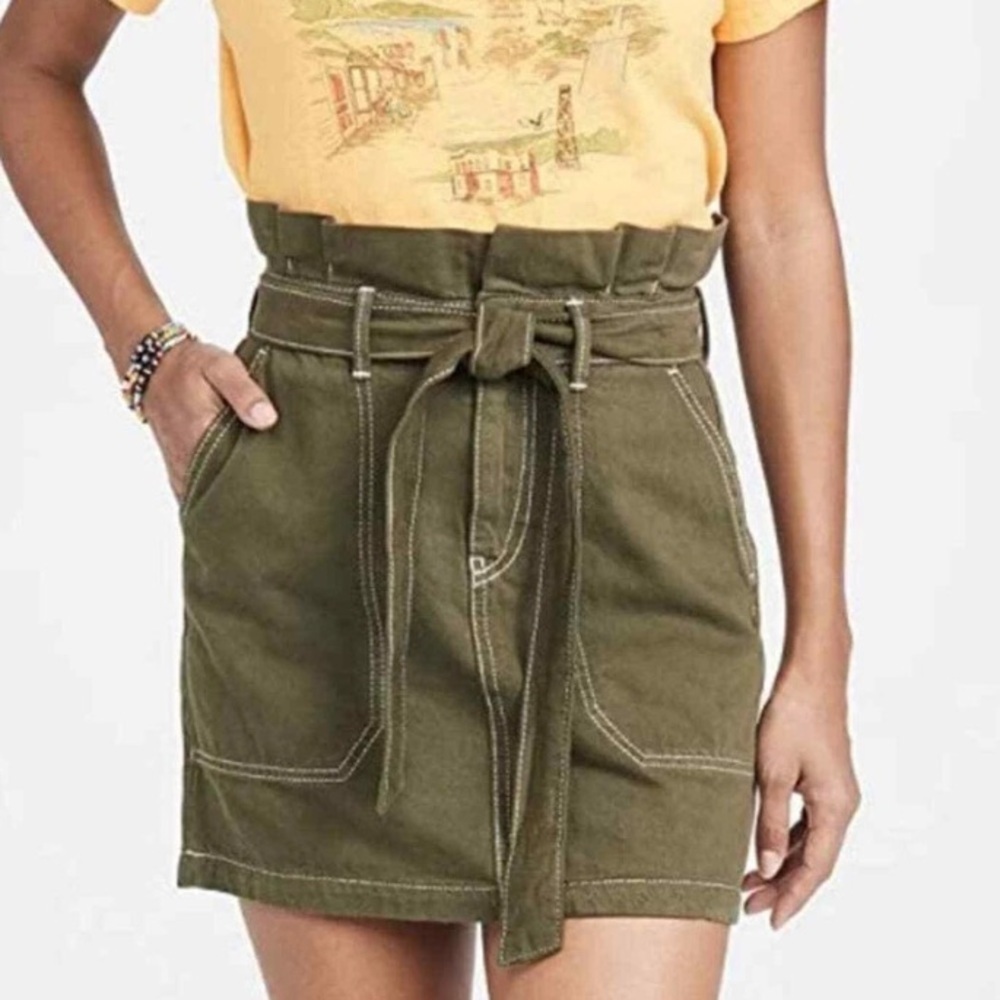 Free‎ People Splendor In The Grass Paper Bag Skirt Army Green Womens Size 10
